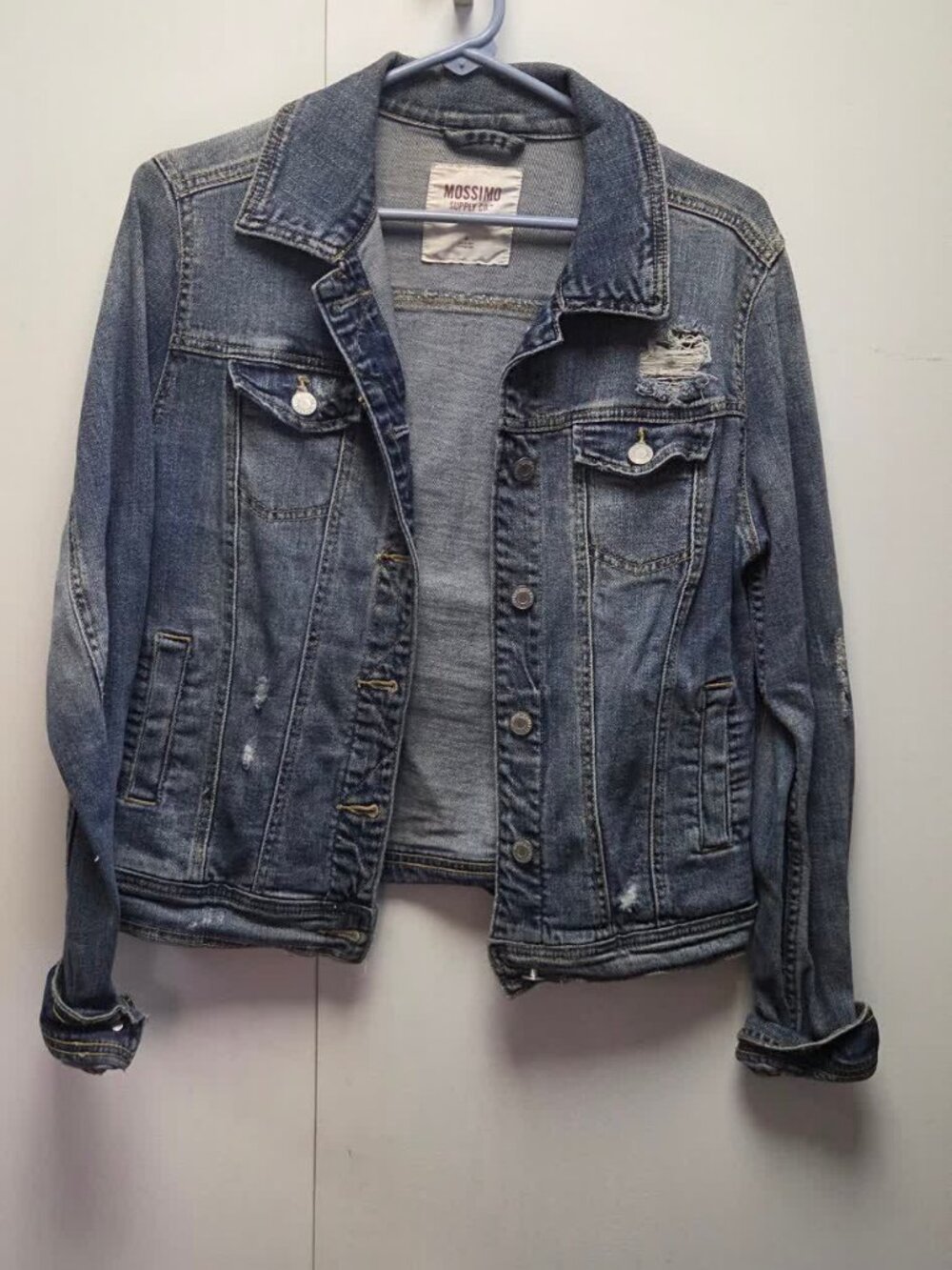Vintage Mossimo Denim Jacket Womens M Trucker Jean Jacket Distressed Medium Wash